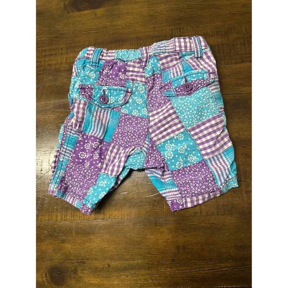 The Childrens Place Kids‎ Patchwork Shorts Purple Teal Gingham Floral 3T